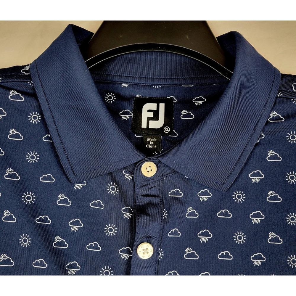FootJoy Mens XL Navy All Over Weather Print Golf Polo Shirt Short Sleeve 26560